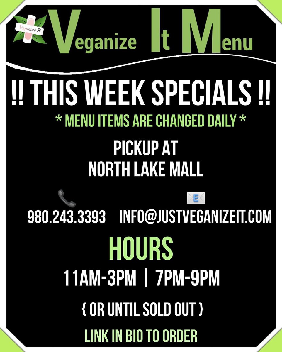 AGeminiSmile's tweet photo. 🌱CHECKOUT THIS WEEK’S MENU
Follow My IG For Updates: 👉🏽VeganizeIt_ByLe 🔥 Link In Bio To Order 💚 ✨Love You Guys ✨💚
-
-
#cltchef #queencityeats #charlottevegan #veganclt #charlottemealprep #cltevents #cltfood #cltmealprep #cltblackowned #cltfoodies #cltvegan #plantbasedfood https://t.co/Jz447Wld6s