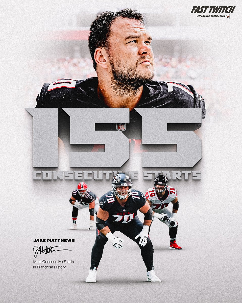 The Falcons Iron Man 💪

Congrats to <a href="/jakematthews70/">Jake Matthews</a>, who now holds the most consecutive starts in franchise history!