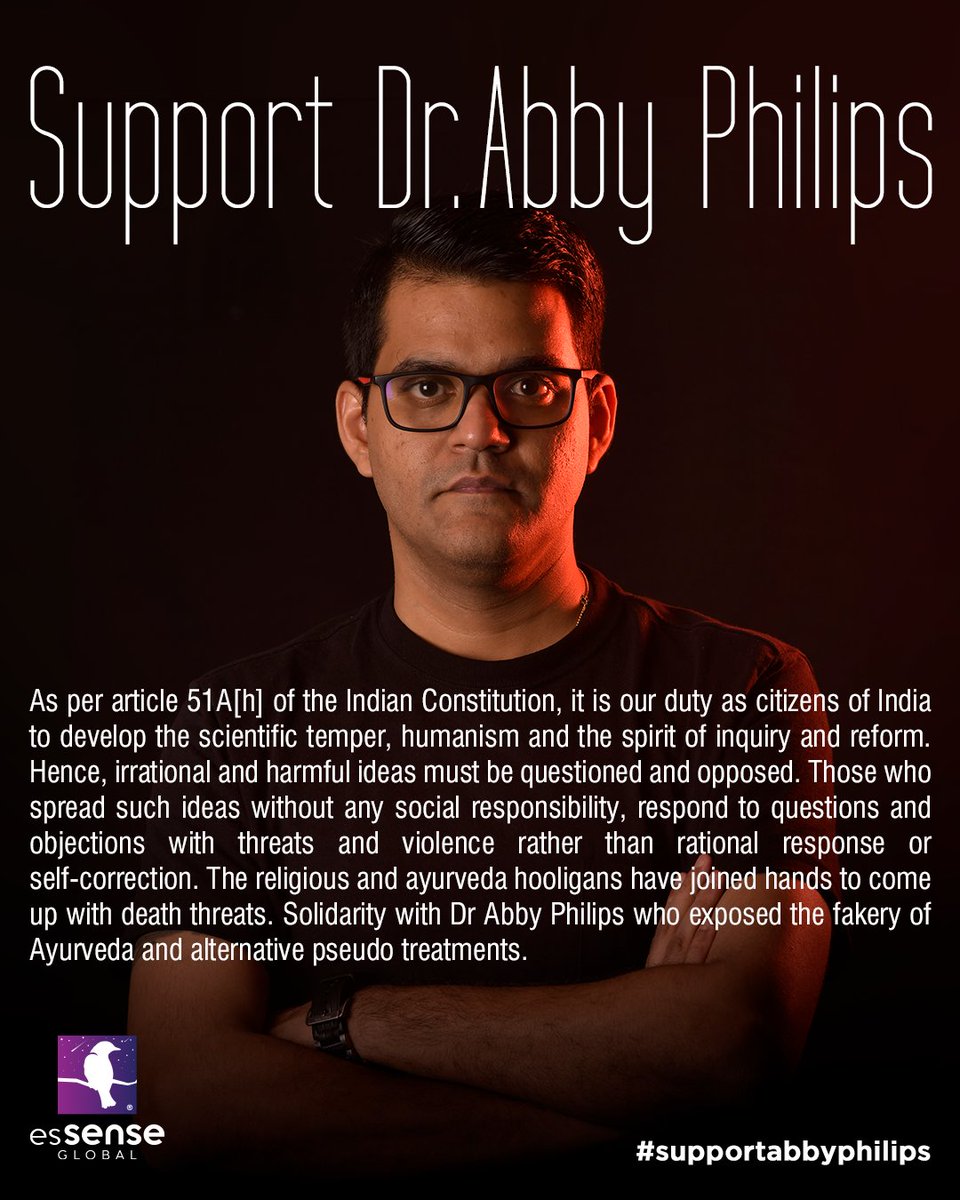 esSENSEGlobal's tweet photo. @theliverdoc faces extremists while challenging pseudoscience, esp. Ayurveda, and supports evidence-based medicine. A recent death threat on X underscores this. Join us in supporting him, let's uphold Article 51 A(h) for scientific temper, truth, and progress! https://t.co/hImifKARhu