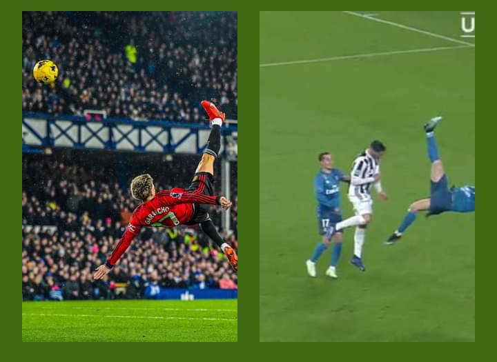g_barka's tweet photo. Gernacho Wow more of  Cristiano Ronaldo CR7 Madrid against Juventus Including the celebration. Goal of Season https://t.co/bh0gTNXxHU