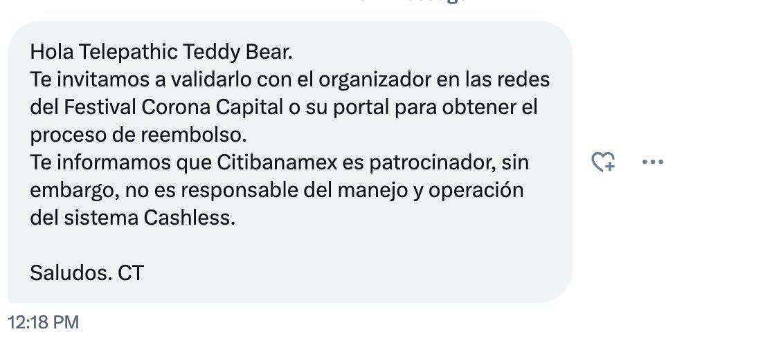 telepathicteddy's tweet photo. @CoronaCapital No sirve de nada pedirle ayuda a citibanamex por DM independientemente de que eso es lo que ofrecieron en este thread. https://t.co/PGPbrGnEgr