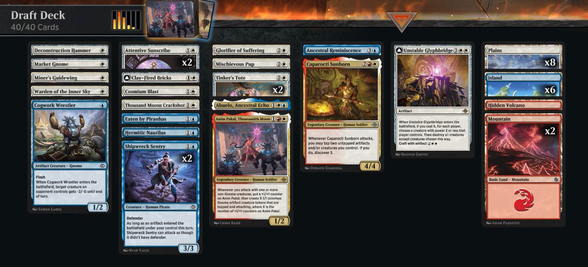 nahuitweets's tweet photo. #MTGArena open day 2 draft felt good but the splashes were too unconsistent and some 7 drops right after the sweeper were hard too, we'll get'em next time! https://t.co/xFGqjlZGdF
