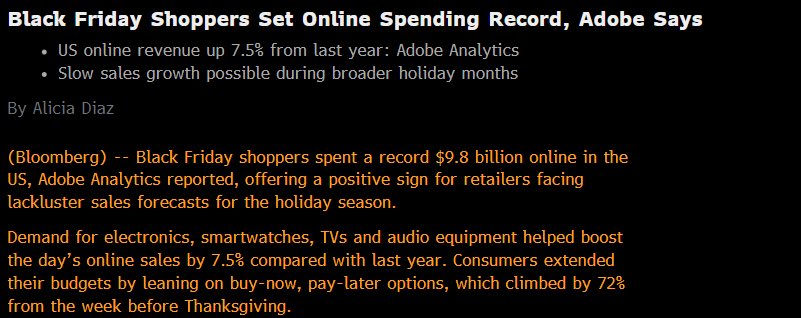 Black Friday Revenue: (Source: Bloomberg, Adobe Analytics)