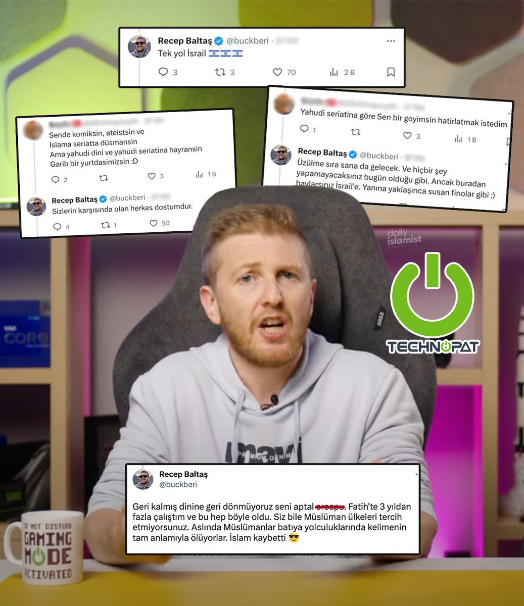 MehmetCatallar's tweet image. Türkiye&apos;nin teknoloji kanalı &apos;#Technopat&apos;ın kurucusu olan Recep Baltaş, İsrail&apos;e desteğini ilan ederek Müslümanları &quot;Sıra size de gelecek&quot; diyerek tehdit etti. #RecepBaltaş, daha önce de Müslüman bir kadının namusuna dil uzatıp İslam&apos;a nefret kusmuştu.
Recep (!) özür dilemiş ....