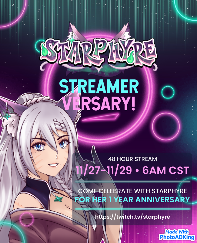 Starphyrefox's tweet image. Good Morning Little Spirts!! I have some exciting news!! Tomorrow is my 1 year stream-avversary! I am going to attempt a 48hr stream! I plan on playing games, hanging with friends &amp;amp; over all having fun!! Hope to see you all there! twitch.tv/starphyre