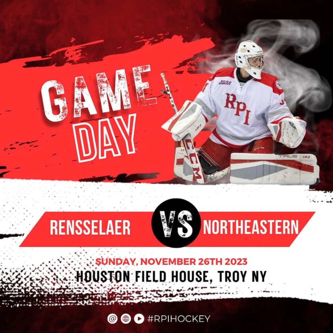 🚨 GAME DAY 🚨 

🆚 Northeastern University 
📍Troy, NY 
⏰ 3PM EST 
🔴⚪️ #LETSGORED

#rpihockey @RPI_Hockey @rpi_saac @RPIAthletics