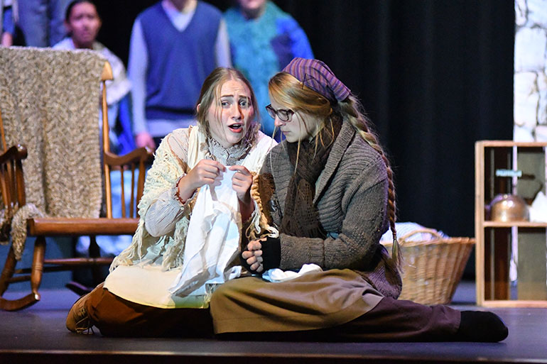 NewsregisterANR's tweet photo. Aurora’s 1-Act team placed third at last week’s conference meet in Seward. Ansley Harvey, shown here at left acting as Nora in “Riders to the Sea,” was named best overall actress. The cast and crew will give a public performance Monday at 7 p.m. in the Middle School Theater. https://t.co/Hlh1NfGeMo