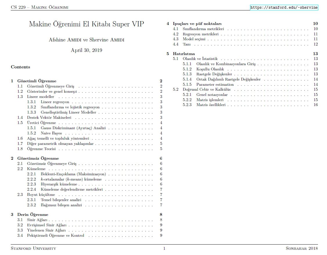 mehmetsongur_'s tweet photo. Bu müthiş işi yeniden paylaşayım👇
Stanford Üniversitesi'nin Makine Öğrenmesi, Derin Öğrenme ve Yapay Zeka ders notlarından oluşturulmuş Türkçe cheatsheet'ler.
Kaçırmayın...

CS 229 - Makine Öğrenmesi
￼https://t.co/UThW2QlAbK

CS 230 - Derin Öğrenme
￼https://t.co/HERTLizyG9

CS 221 - Yapay Zeka
￼https://t.co/VOxJ1N8ZtD