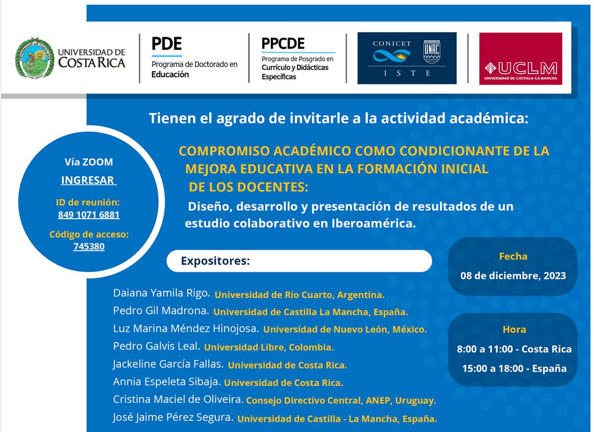 gil_madrona's tweet photo. Les invitamos a presenciar la interesante evidencia científica sobre el compromiso académico en la formación inicial de los futuros docentes en Iberoamérica (Argentina, Colombia, Costa Rica, España, México y Uruguay) Profesores de seis países han investigado sobre ello. https://t.co/iDKzBwoKMN