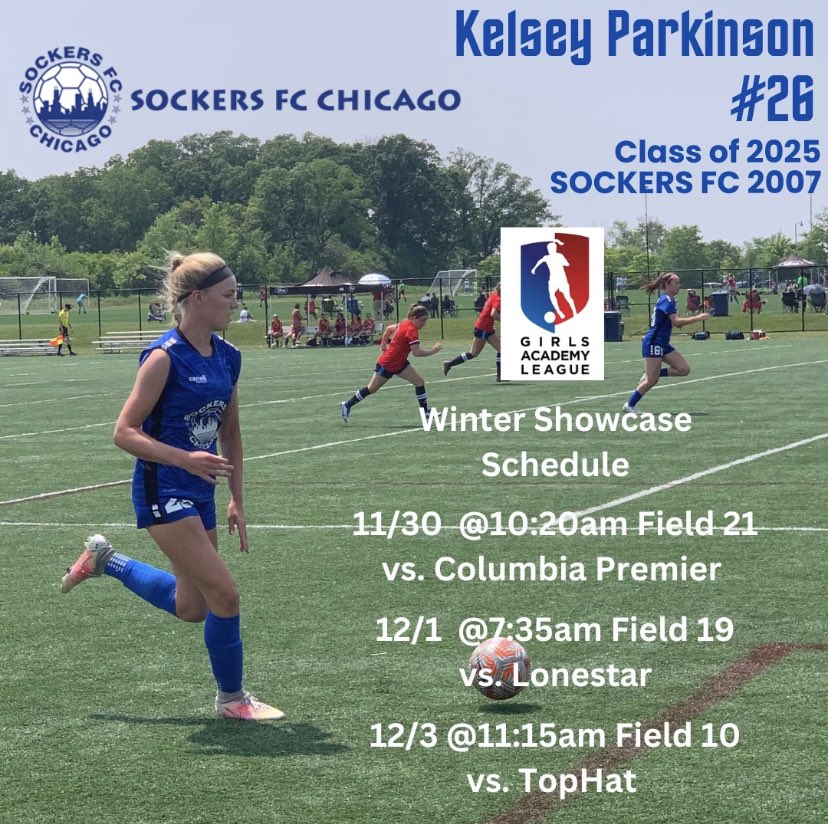 Super excited for the GA Winter Showcase this week! Come watch me play! 
 <a href="/TexasSoccer/">Texas Soccer</a> <a href="/CoachAngeKelly/">Ange Kelly</a> <a href="/KStateSOC/">K-State Soccer</a> <a href="/CoachDibbini/">Mike Dibbini</a> @Kurstenvonklahr <a href="/Vol_Soccer/">Tennessee Soccer</a> <a href="/AuburnSoccer/">Auburn Soccer</a> <a href="/MizzouSoccer/">Mizzou Soccer ⚽️</a> <a href="/cycloneSCR/">Iowa State Soccer</a> <a href="/Matt_ISUSoccer/">Matt Fannon</a> 
<a href="/HuskerSoccer/">Nebraska Soccer</a> <a href="/EDambach7/">EDambach7</a> <a href="/PennStateWSOC/">Penn State Women’s Soccer</a> <a href="/IndianaWSOC/">Indiana Women's Soccer</a>