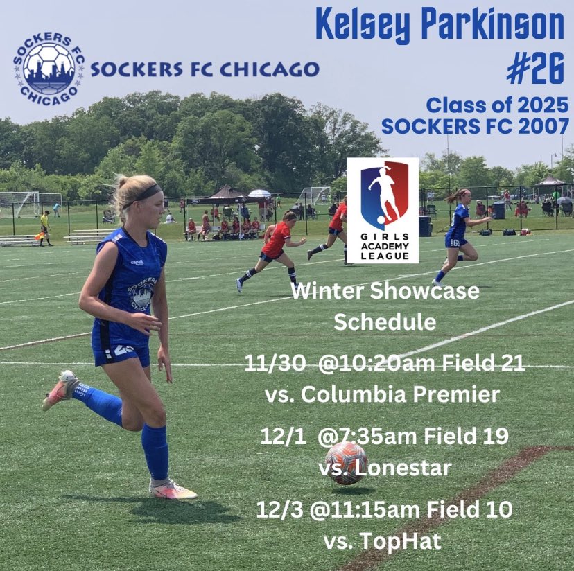 Super excited for the GA Winter Showcase this week! Come watch me play! @TexasSoccer @CoachAngeKelly @KStateSOC @CoachDibbini @Kurstenvonklahr @Vol_Soccer @AuburnSoccer @MizzouSoccer @cycloneSCR @Matt_ISUSoccer @HuskerSoccer @EDambach7 @PennStateWSOC @IndianaWSOC