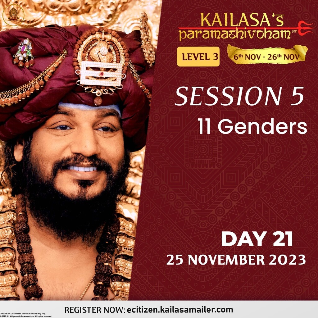 Non-involved individuals often adopt rigid male and female distinctions labels to avoid self-awareness. Balancing male and female aspects ensures a harmonious life, 
Join Paramashivoham Level-3: ift.tt/uCXbFVw
#Nithyananda #KAILASA #Paramashivoham
<a href="/SriNithyananda/">KAILASA's SPH NITHYANANDA</a>