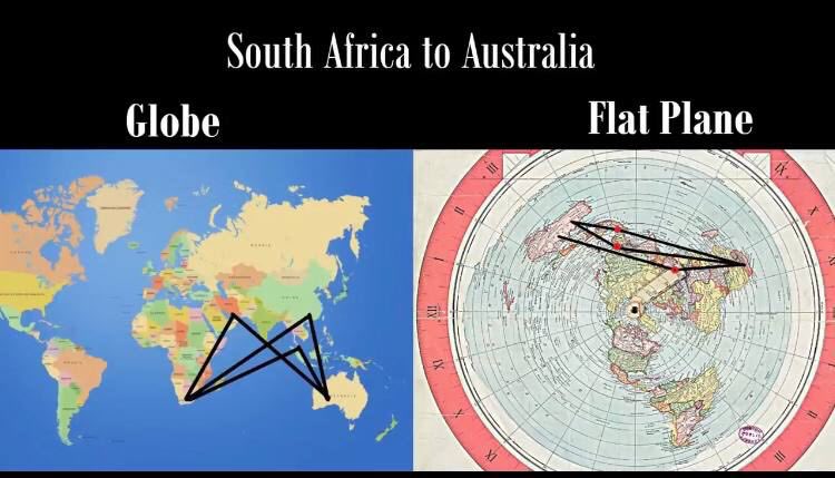 PoisonDeathShot's tweet image. ✈️ Flight Path from South Africa to Australia on the Globe Ball and Flat Earth. Make It Make Sense. Go. #Flerfs #Firmament #FlightMap