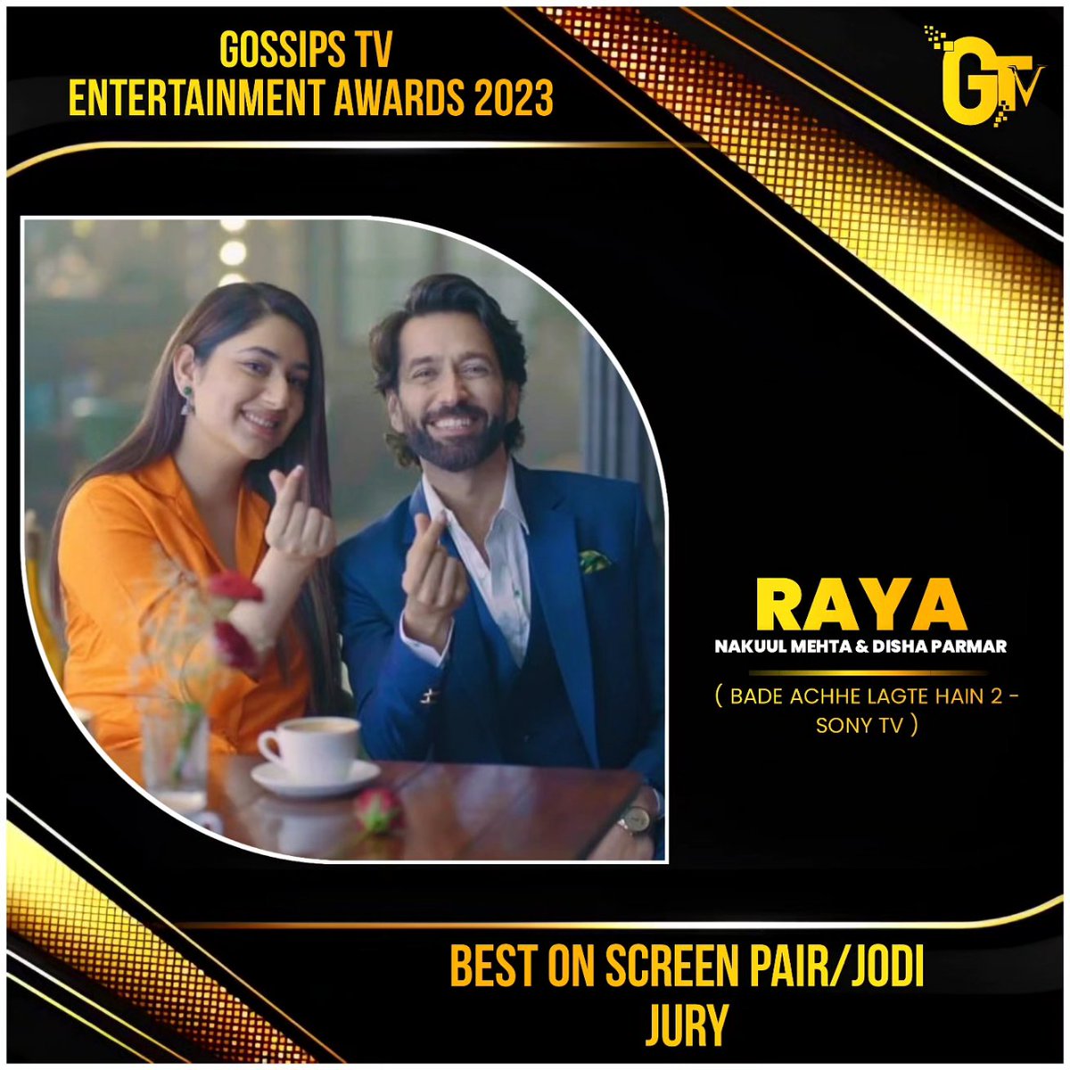 #GossipsTvEntertainmentAward
#GTVAwards #GtvAwards2023 

BEST ONSCREEN PAIR/JODI OF THE YEAR JURY - #RaYa (#NakuulMehta &amp; #DishaParmar) Bade Achhe Lagte Hain 2 - Sony TV

(Congratulations to the Winner and their Fans) <a href="/GossipsTv/">GossipsTv(GTv)</a> <a href="/NakuulMehta/">Nakuul Mehta</a>