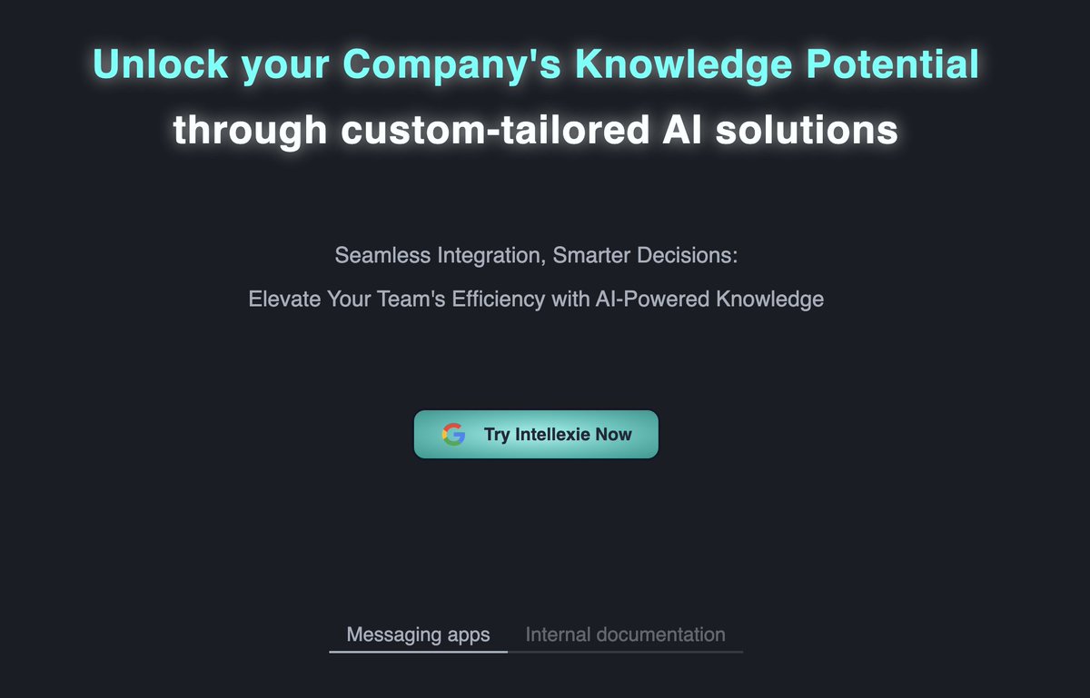 I am exited to finally share with you what I have been working on for the last 2 months together with my friend Rami.

Meet Intellexie (intellexie.com): seamlessly integrate your personal or company knowledge base, and effortlessly query it through popular messaging apps