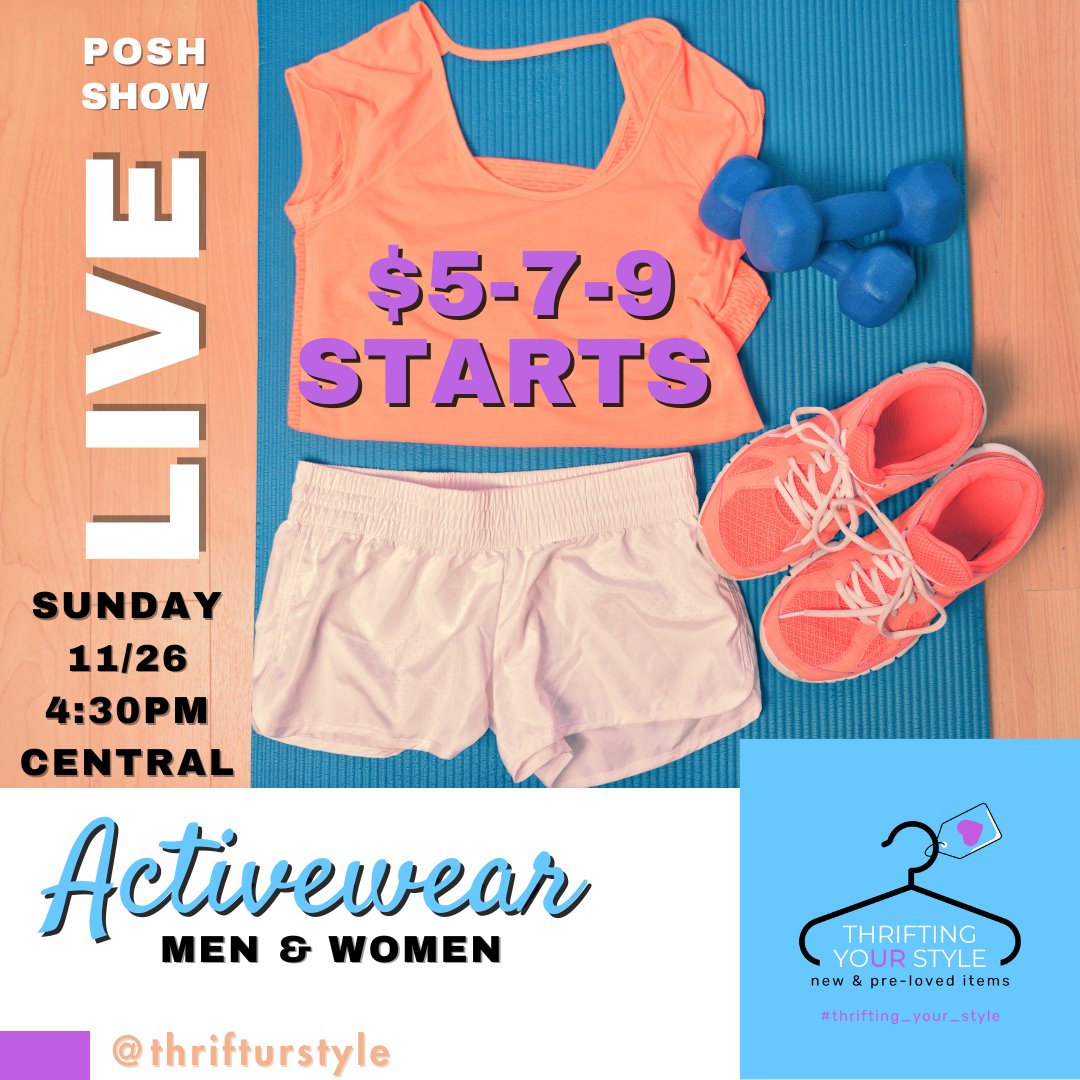 Thrifturstyle's tweet photo. Join my upcoming "Sportswear, leggings and more!" Posh Show on November 26th at 2:29 PM PST! You don't want to miss it. https://t.co/N1qlGkoqHO #poshshows @poshmarkapp https://t.co/BTte91Onm0