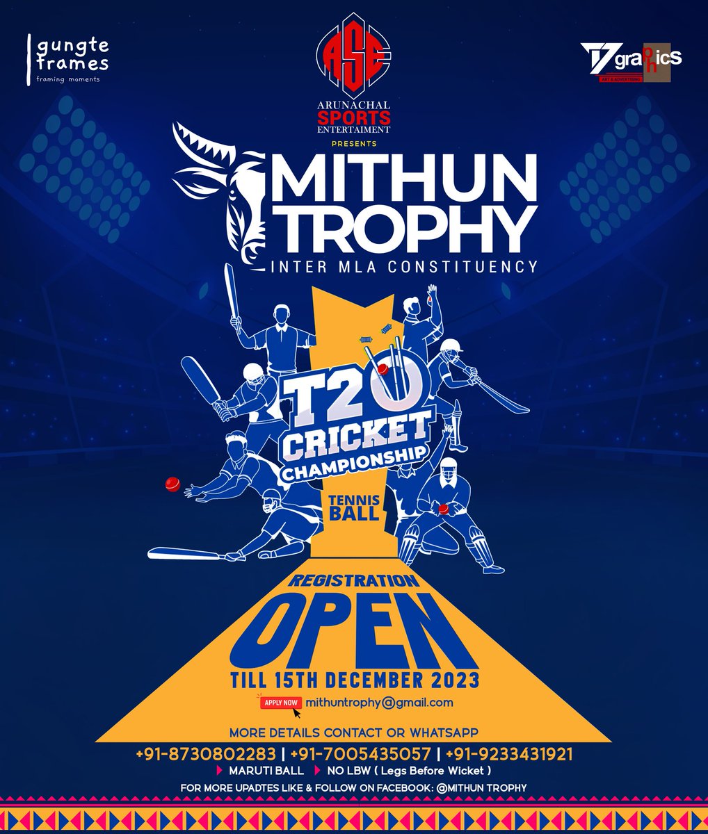 MithunTrophy's tweet photo. MITHUN TROPHY, an Inter-MLA constituency Tennis Ball Cricket Tournament has opened registration of Teams from all over the state of Arunachal Pradesh.

The Team Entry regulations shall be notified as soon.

@taigungte @t7_graphics @ArunachalGo @Nabamvivek @Laisam_Simai @Mutchu4 https://t.co/lKRnbUUVQ8