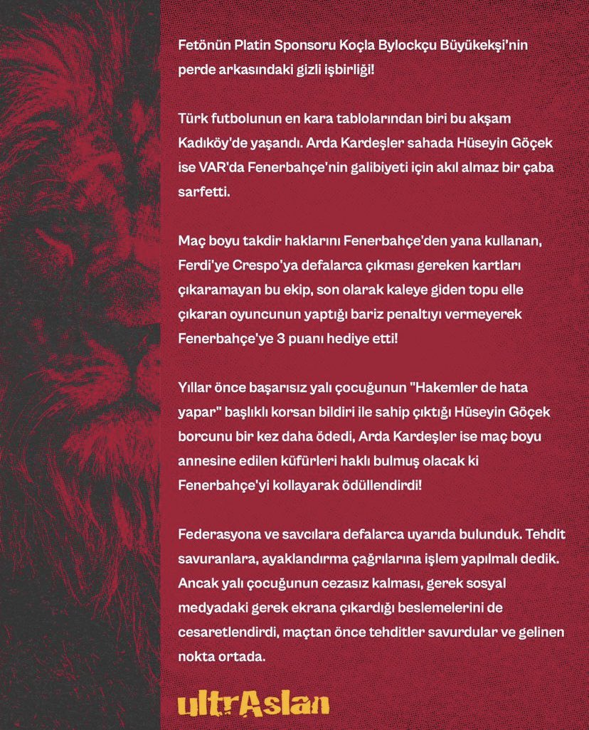 ultrAslan35's tweet photo. ultrAslan açıklamamızın tamamı!
#KadıköydeKaraGece
#ultrAslan #uAYurtiçi #ultrAslanİzmir https://t.co/Szx2wU6VHU
