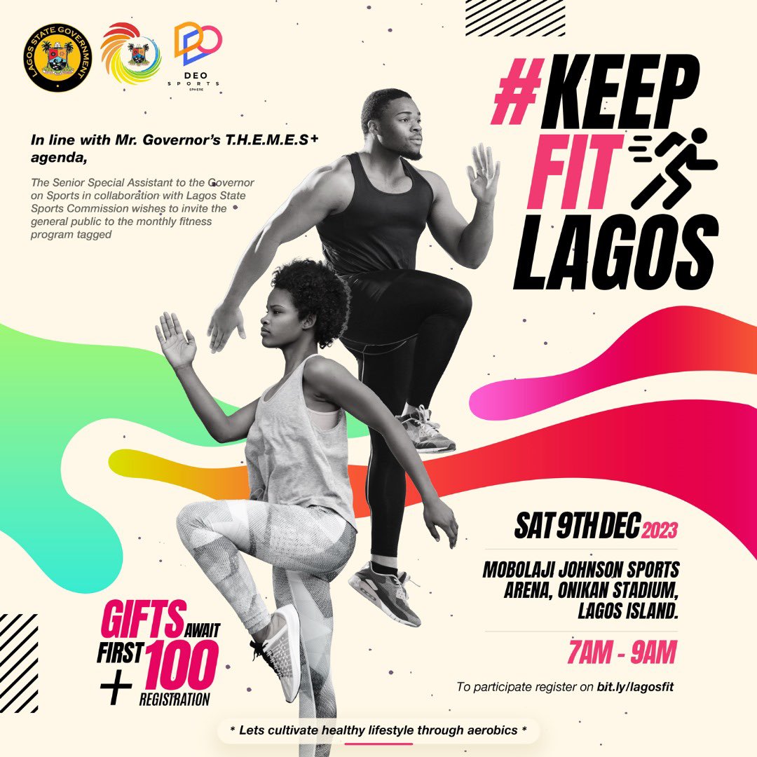 better mental heath, weight Mgt ,& overall well-being. Additionally regular exercise can boost confidence, reduce stress, improve mood &improving work productivity. 
@ToyinGafaar 
#keepfitlagos #LagosStateSportsCommission #fitnesseconomy #greaterlagosrising #deosportssphere