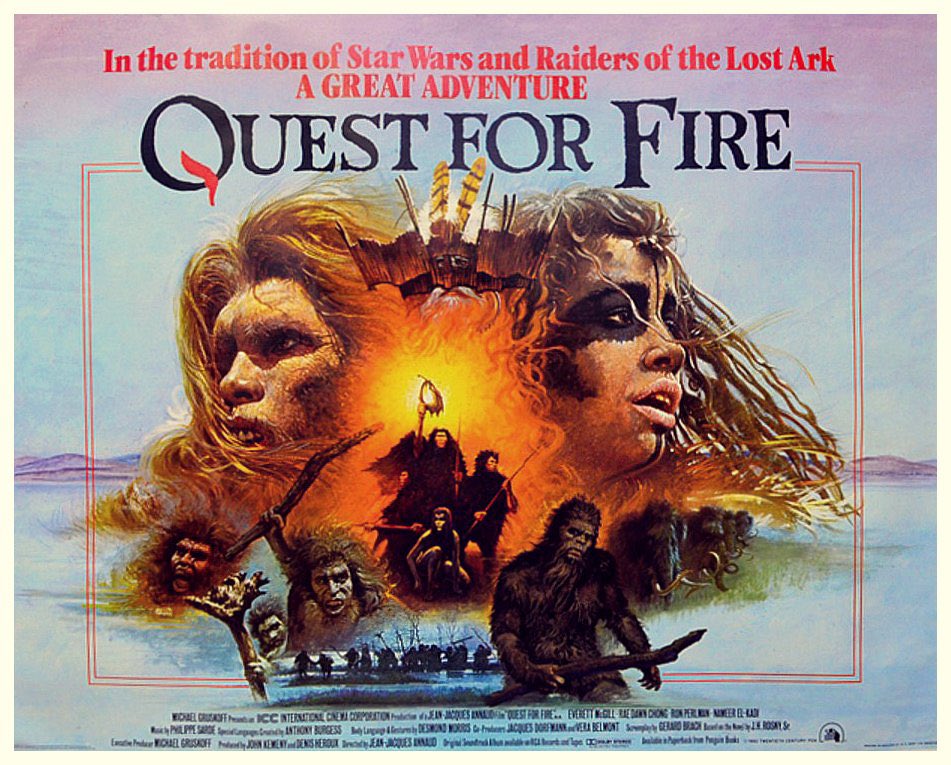 @thepinksmoke @TheLastMachine @MovieKessler @CFunderburg #BrianBysouth poster for 'La Guerre du feu' - 1981 by #JeanJacquesAnnaud #EverettMcGill #RaeDawnChong #RonPerlman #NicholasKadi #PhilippeSarde