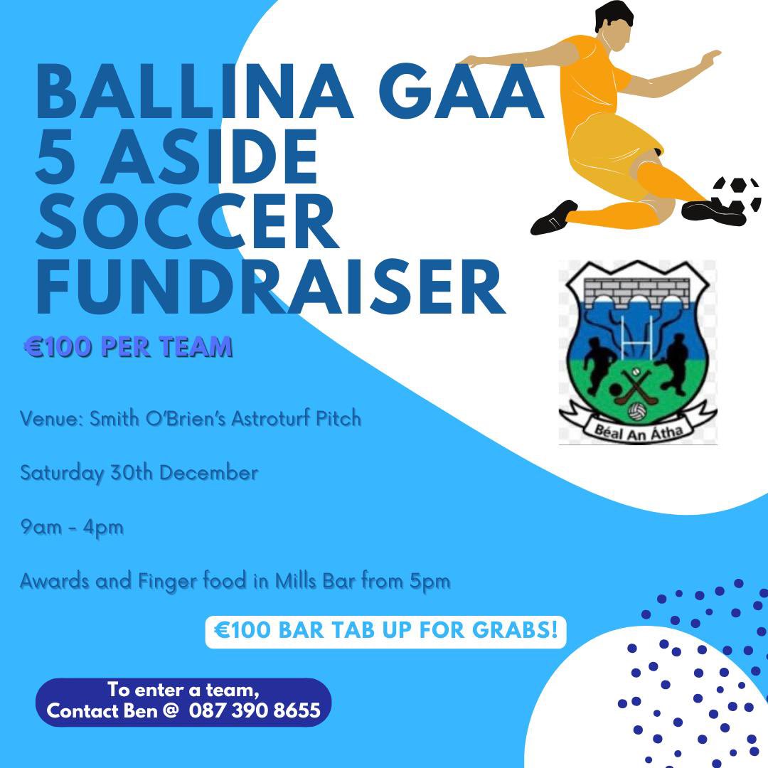 BallinaGAA's tweet photo. Club fundraiser date for your diary 📅
All support as spectator or participant is appreciated! https://t.co/q7KfQwkhTF