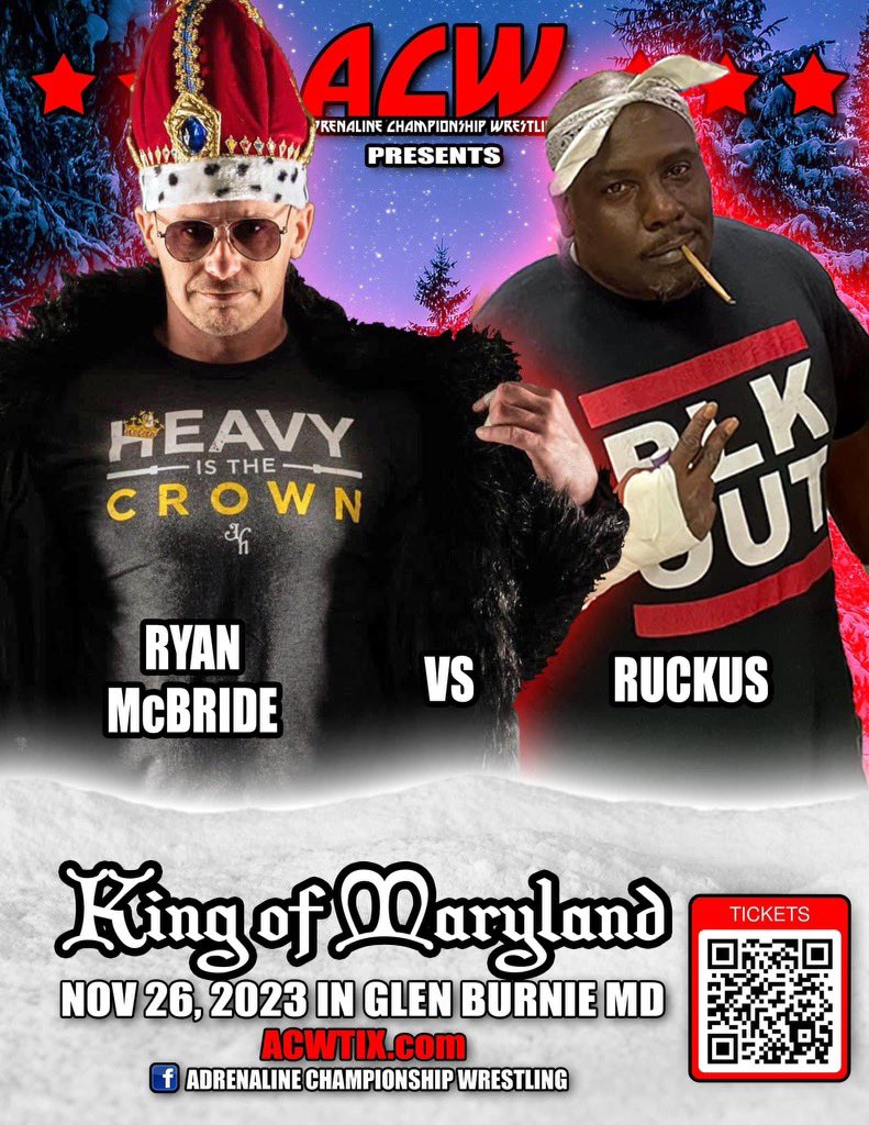 ACW_Pro's tweet photo. Come on out to #GlenBurnie this evening for some #LiveProWrestling as only #ACWPro can present!
The annual #KingOfMaryland tournament commences at 5!
@KINGMcBrideofMD v @BlkOutRUCKUS
@realellsworth v @BLKOUTrobbie
@real1 v @RicoHendrixPro
#TixAvailableAtTheDoor https://t.co/fQv3dwnC1P