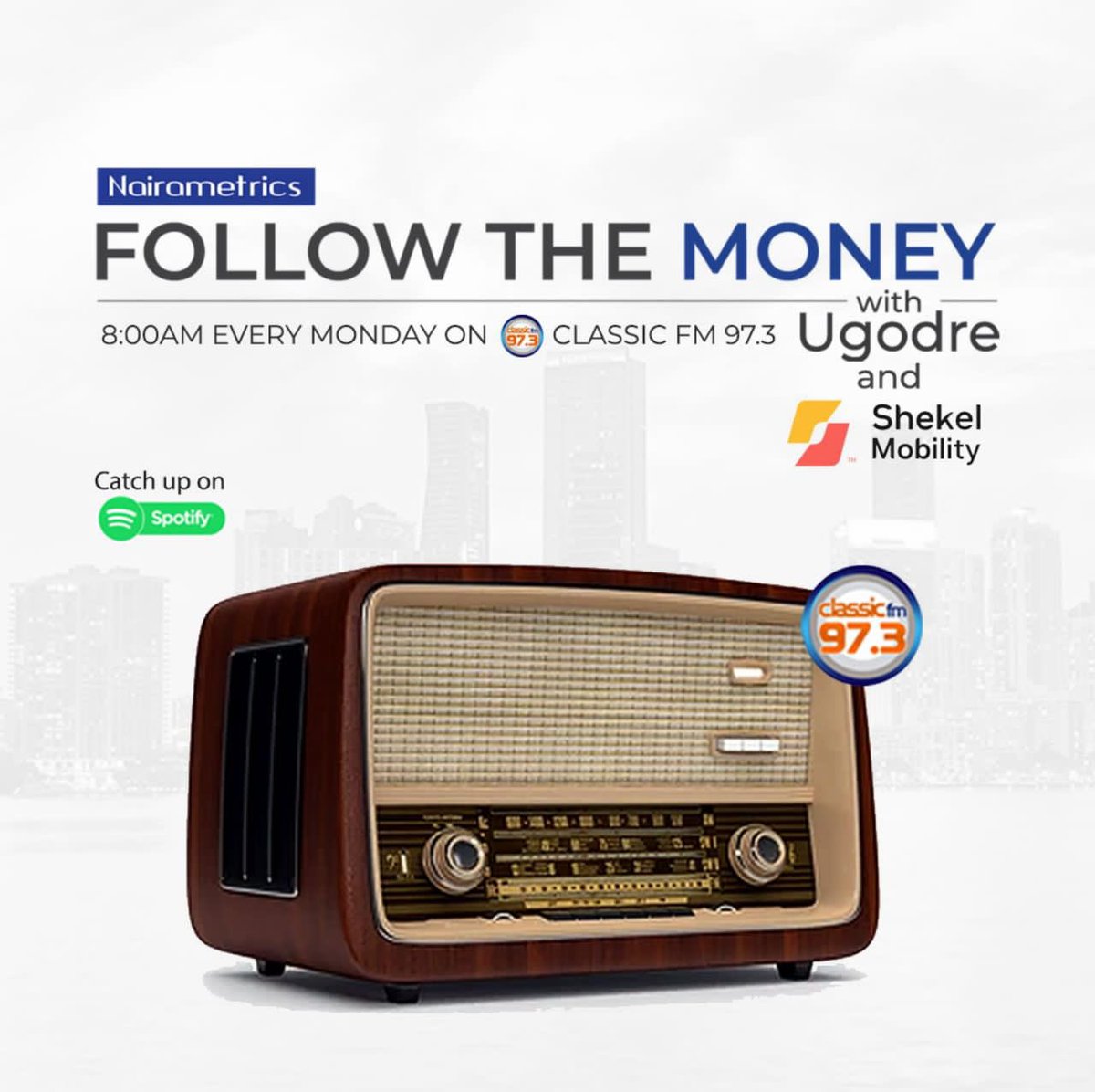 Nairametrics's tweet photo. Join us tomorrow by 8am for another insightful episode of #Followthemoney with Ugodre

👉🏻 Monday 27th of November @classicfm973 

With our Guest: Shekel Mobility:
Sanmi olukanmi and Benjamin Oladokun

#NMupdates #Nairametrics #classicfm #followthemoney #Nigeria #Entrepreneur https://t.co/IoT8fbCKUg