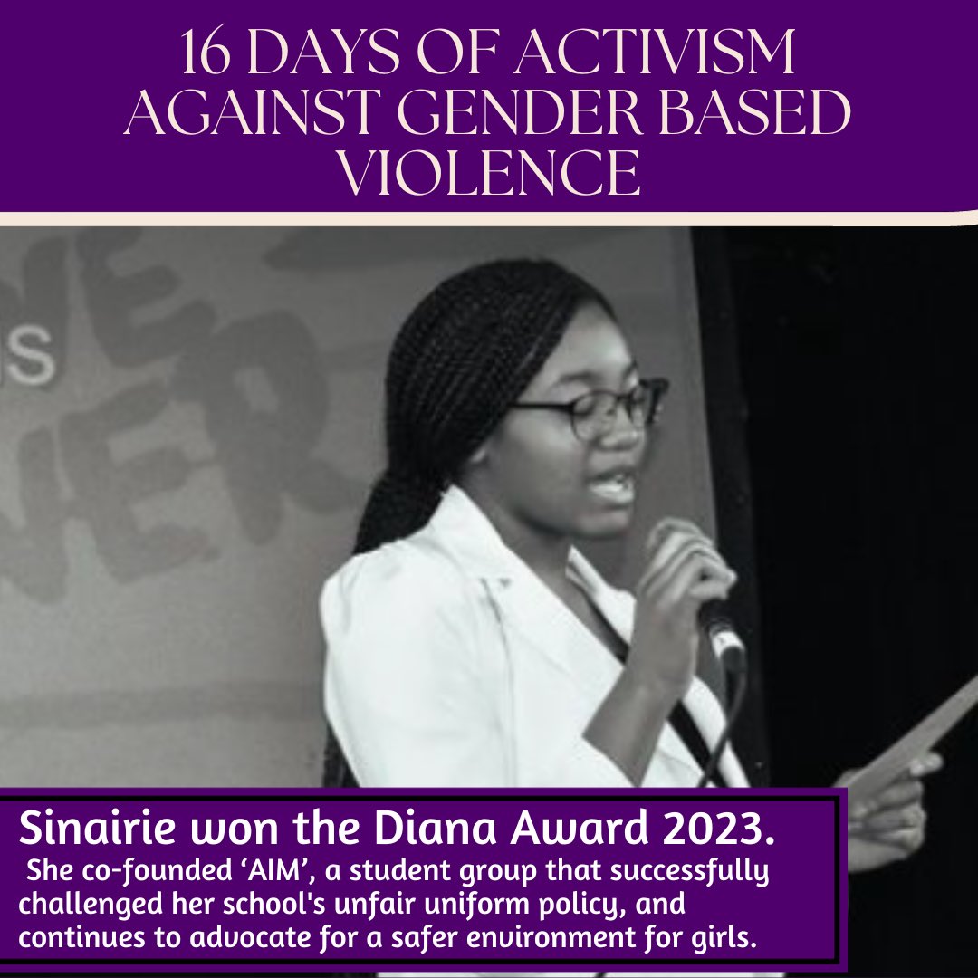 _IntegrateUK's tweet photo. On Day 2 of #16daysofactivism we celebrate the work of our Junior Trustee, Sinairie!

She won The 2023 Diana Award, co-founded AIM, &amp; is part of Bristol City Youth Council.

She is a powerhouse who always advocates for inclusivity, youth rights, &amp; a safer environment for girls. https://t.co/dqYvORUI31