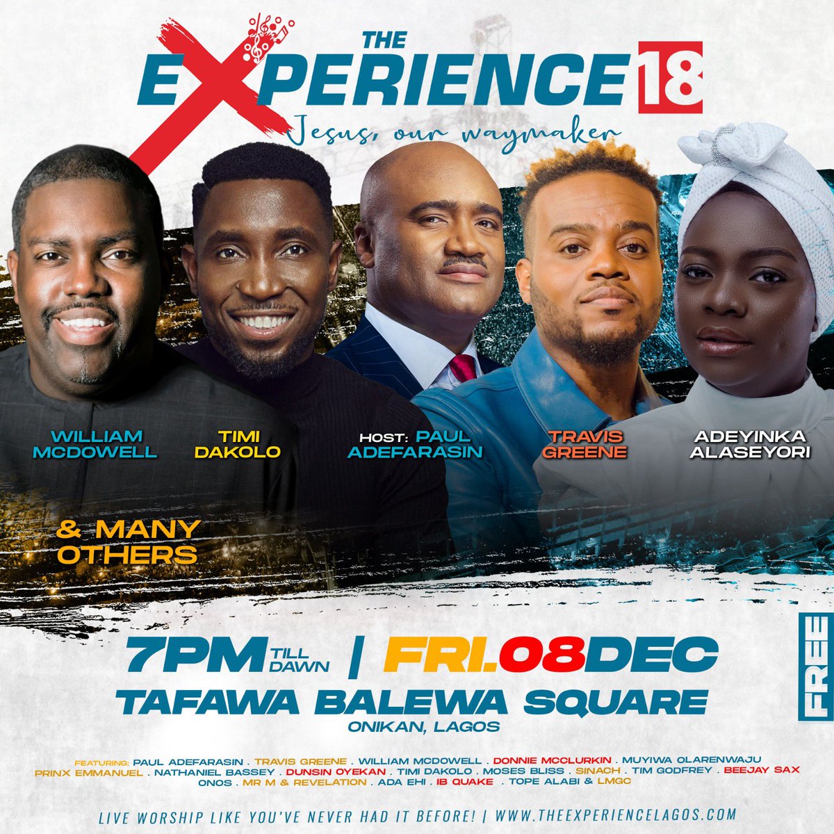 Lagos are you readyyyyyy? #TheExperience is here again, and in a few days from now, it’s going to be a praise galore. All roads lead to Tafawa Balewa Square on the 8th of December! Come, let's celebrate #JesusOurWayMaker. #TE18 #HOTR
