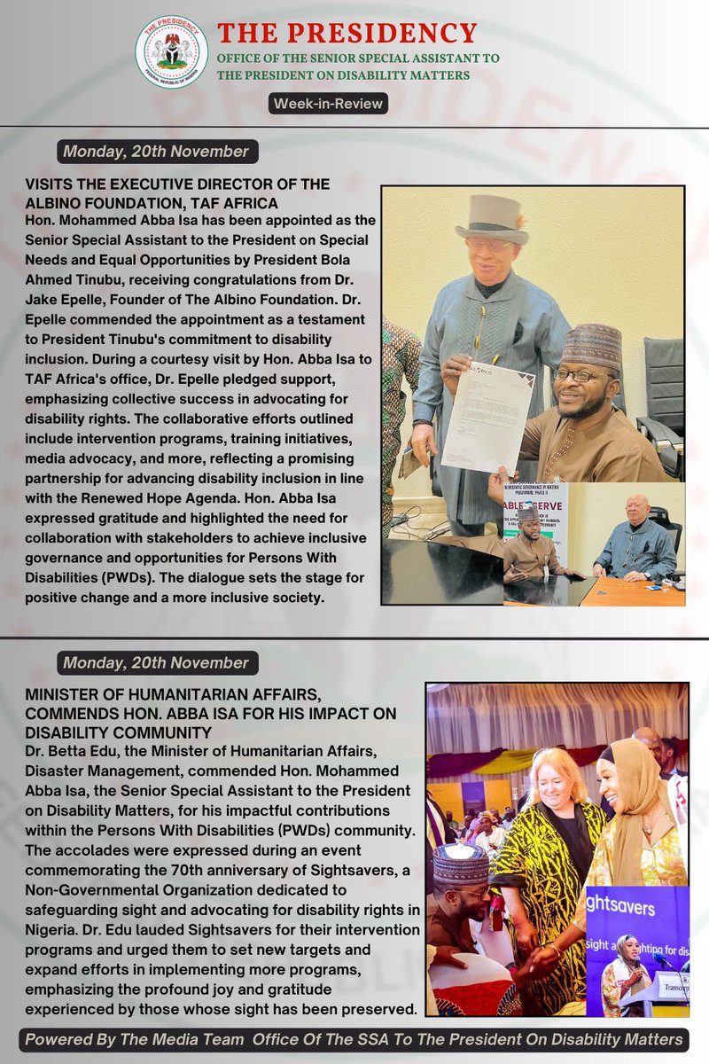 AimohT's tweet image. Office of the Senior Special Assistant to The president on Disability Matters Week-in-review