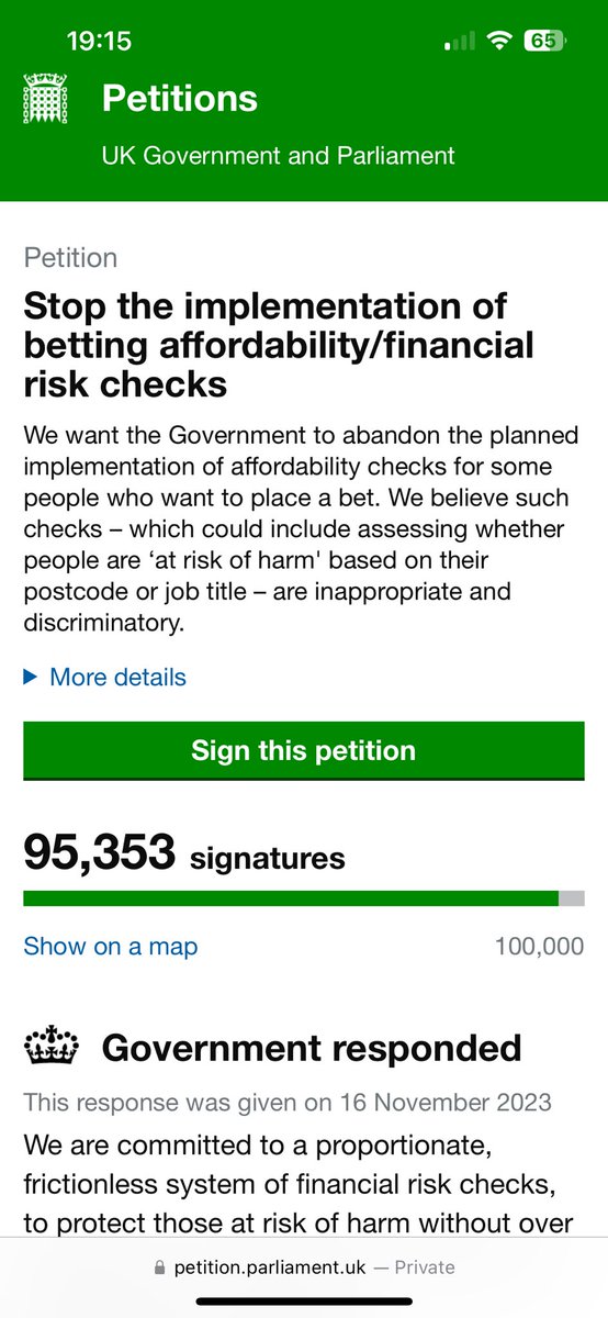 Very pleased to see our industry petition highlighting the damage and ineffectiveness of blanket affordability checks on the final push to 100k. A serious issue around personal freedom which goes well beyond racing..