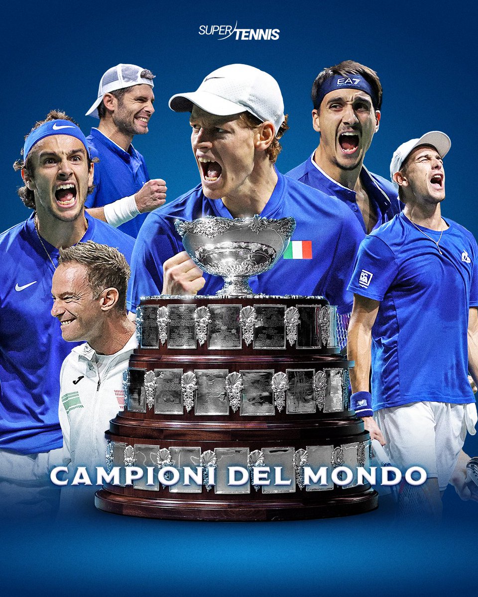 SuperTennisTv's tweet photo. 🏆🇮🇹 𝑺𝑼𝑳 𝑻𝑬𝑻𝑻𝑶 𝑫𝑬𝑳 𝑴𝑶𝑵𝑫𝑶 🇮🇹🏆    

#DavisCupFinals | #tennis | #CoppaDavis https://t.co/0Pgn9SKPQM