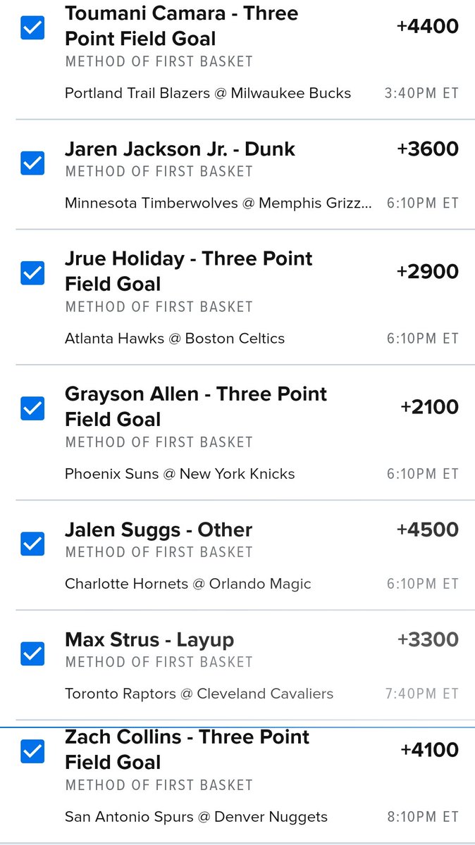 DPassner's tweet photo. This is my #fanduel #firstbasketbets round robin the usual @FirstBasketBets data . A lot of deviation though as I get confident in the data sooner on some guys. I often post a touch earlier/more on @Cheese_Bets @DodgeballFran discord.
 https://t.co/vJee5OuysV https://t.co/Nsc6BCFW9B