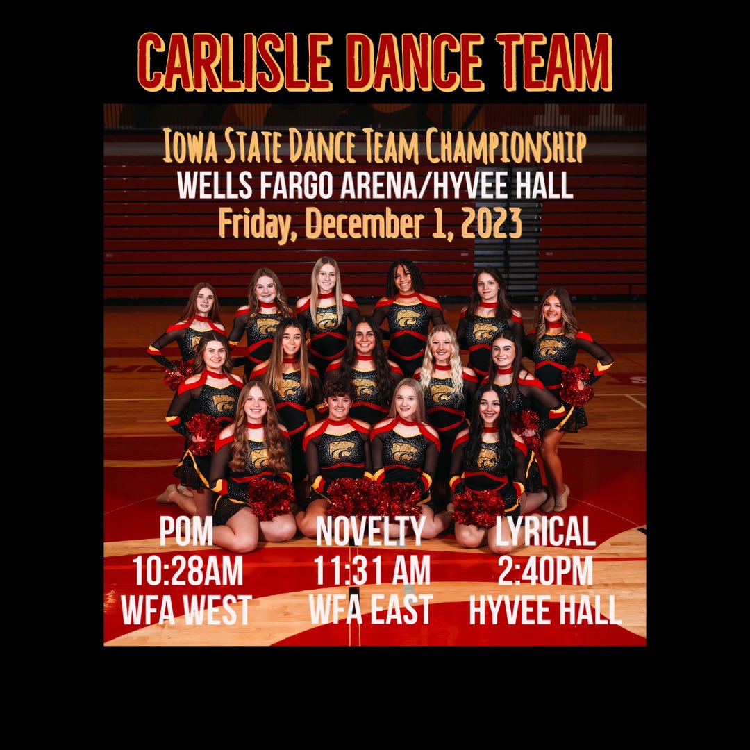 CarlisleDance's tweet photo. It’s State Week! Catch us at The Well this Friday!!! #GoCats ❤️💛 https://t.co/cvR0s3GCDd