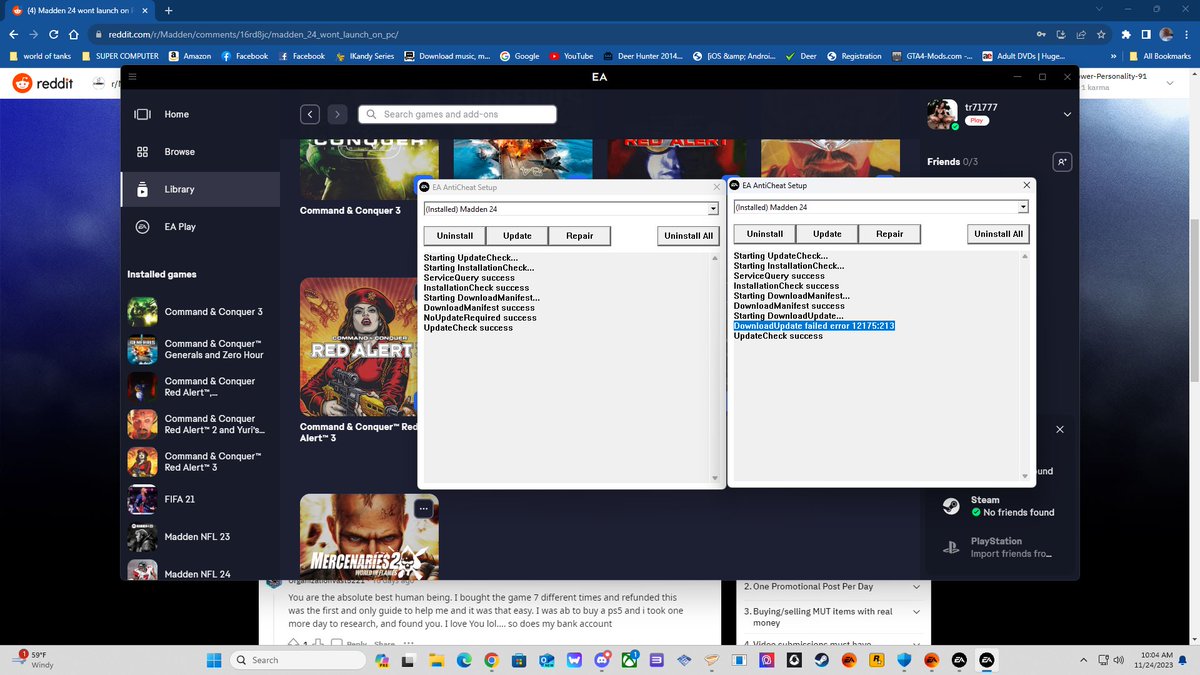 TR71777's tweet photo. @EAMaddenNFL I have yet to get help and I am tired of all these copy and paste answers its been well over a month and I still can't play my madden 24 pc on a new gaming pc and yes secure boot is on here is the errors I am getting. https://t.co/PfHEfdJaXp