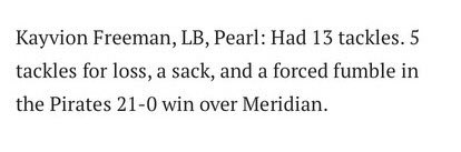 5Kayvion's tweet photo. Last game to get 3 seed in the region against Meridian and 1st round play of win against Gulfport @CoachAlexFaulk @CoachHopson @CoachShalala @RebelsFBRec @qwarren00 @coachschaff85 @Coach_MBrock @CoachCalley21 @CoachWindham @CoachCleminson https://t.co/cUuXHwG6hz
