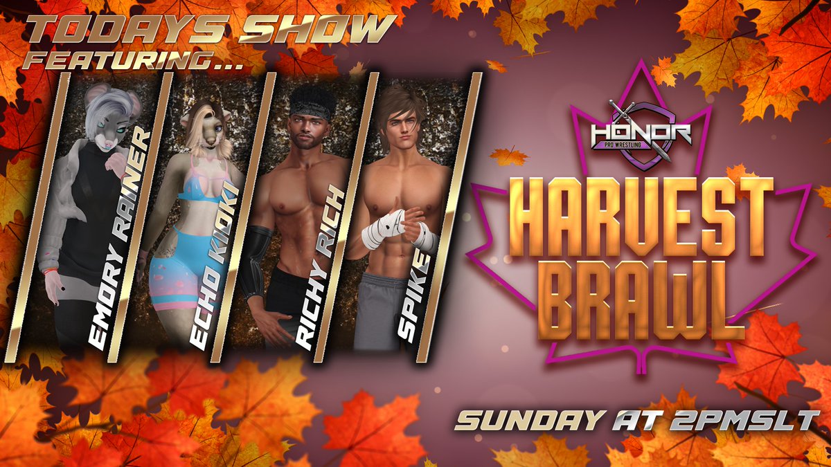 WE'VE GOT A #HARVESTBRAWL YA TURKEYS!

That's right, #Thanksgiving is over and now it's time for Seasons Beatings TODAY at 2pmSLT with a special edition of #Oblivion. Be sure to show up early for the pre-show!

#SecondLife Landmark:
maps.secondlife.com/secondlife/Ser…