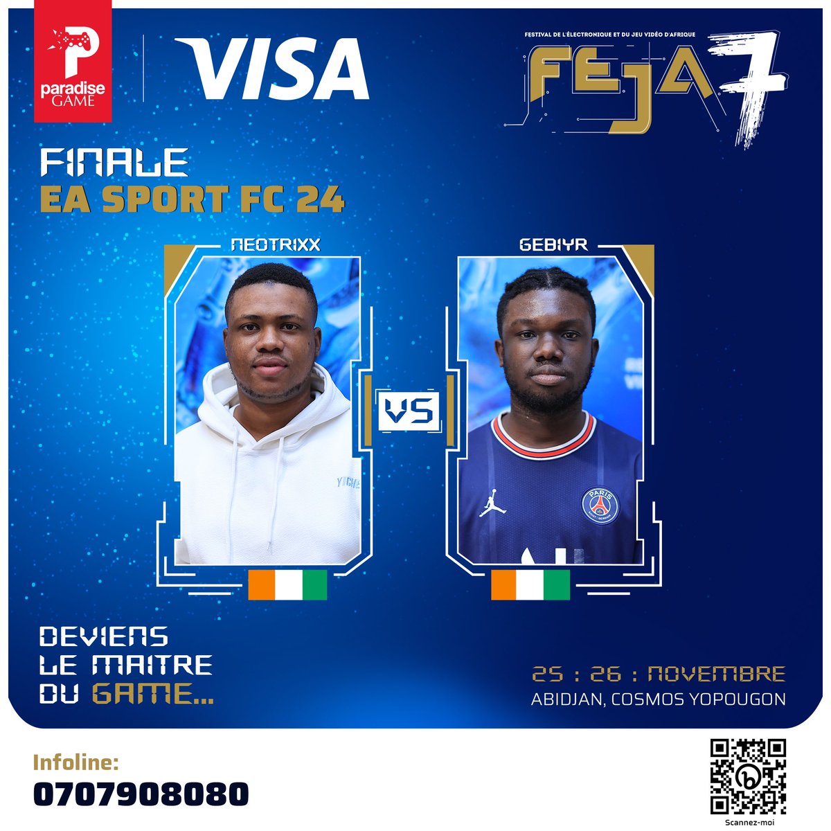 ParadiseGame_'s tweet photo. L’affiche de la grande finale #EASportFC24.
@Neotrixx01 🇨🇮 vs 🇨🇮 @Gebiyr_vyt
Qui réussira à succéder à @PereFouetard1, vainqueur du tournoi au #FEJA6 ?
Suivre en direct :
🟣 https://t.co/pCqaBwuRFL
🔴 https://t.co/fZXVtdhNwa
#FEJA7 #EASpprtFC24 #eSport #Gaming https://t.co/hg0ncQoMmo