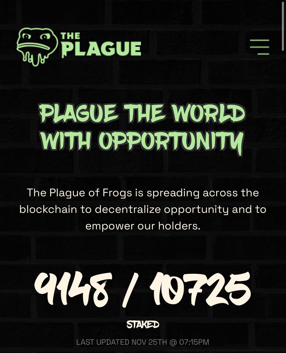TheFrogfather60's tweet photo. So we down to 0.7% listed and up to 86% staked? Part II of just dropping this here. ๐ธ #Ribbit #NFT @ThePlagueNFT https://t.co/LzVjjAgzOe