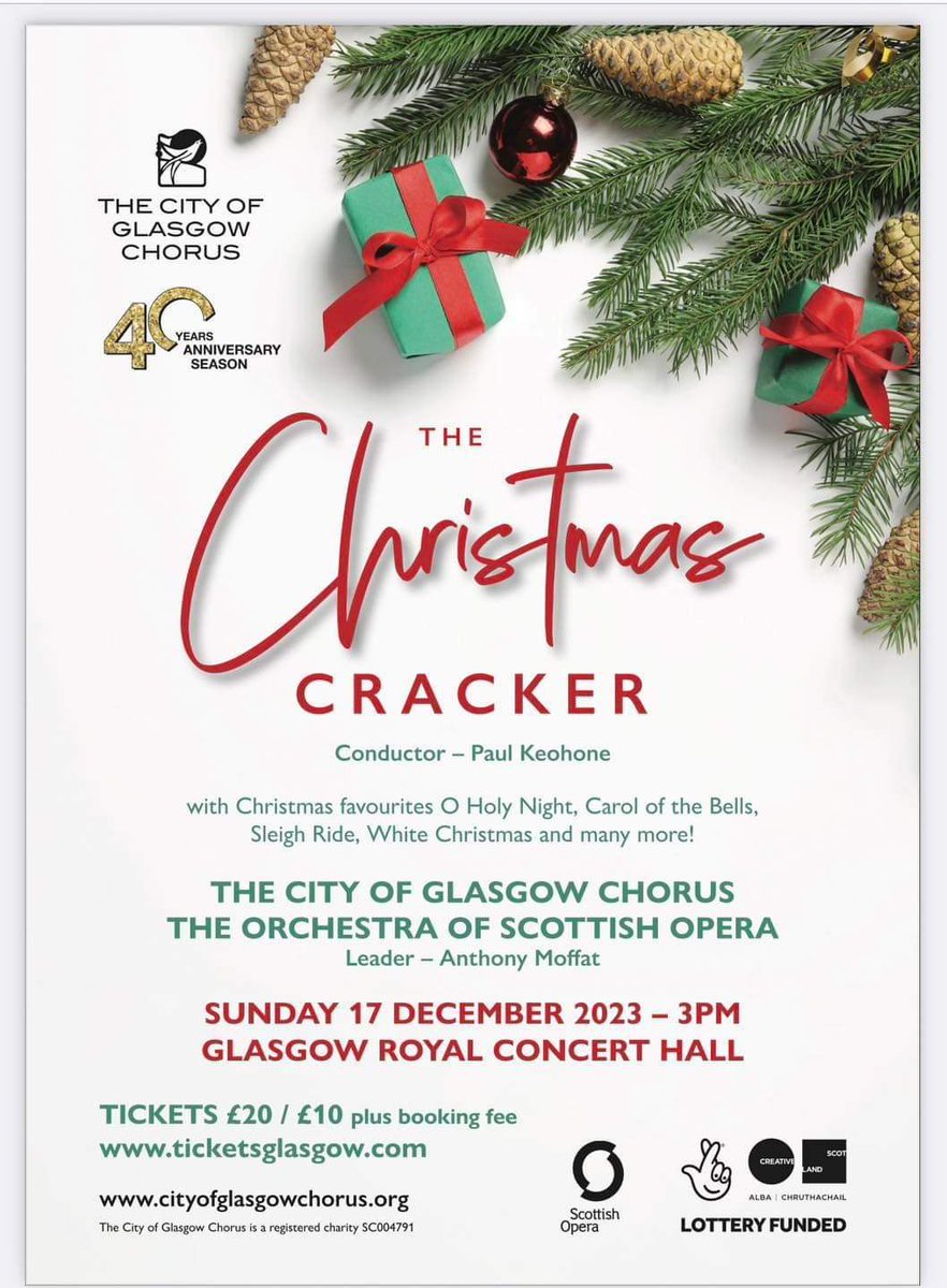 CityGlasgowChor's tweet photo. There’s only 3 weeks to go until our Christmas Cracker concert. Join us with the fabulous Orchestra of Scottish Opera for an afternoon of festive fun for all the family. Don’t delay and book today https://t.co/whukxTEyAI Creative Scotland The Glasgow Royal Concert Hall https://t.co/tmsvbi295V