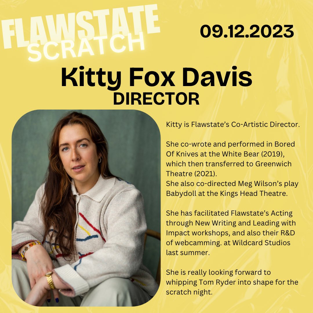 ⚡️SATURDAY’S LINEUP⚡️

Meet the creative team of “AVA”

Written &amp; performed by Tom Ryder
Directed by Kitty Fox Davis 🔥

Book your tickets via goldengoosetheatre.co.uk/whatson/flawst… 🪩🪩🪩