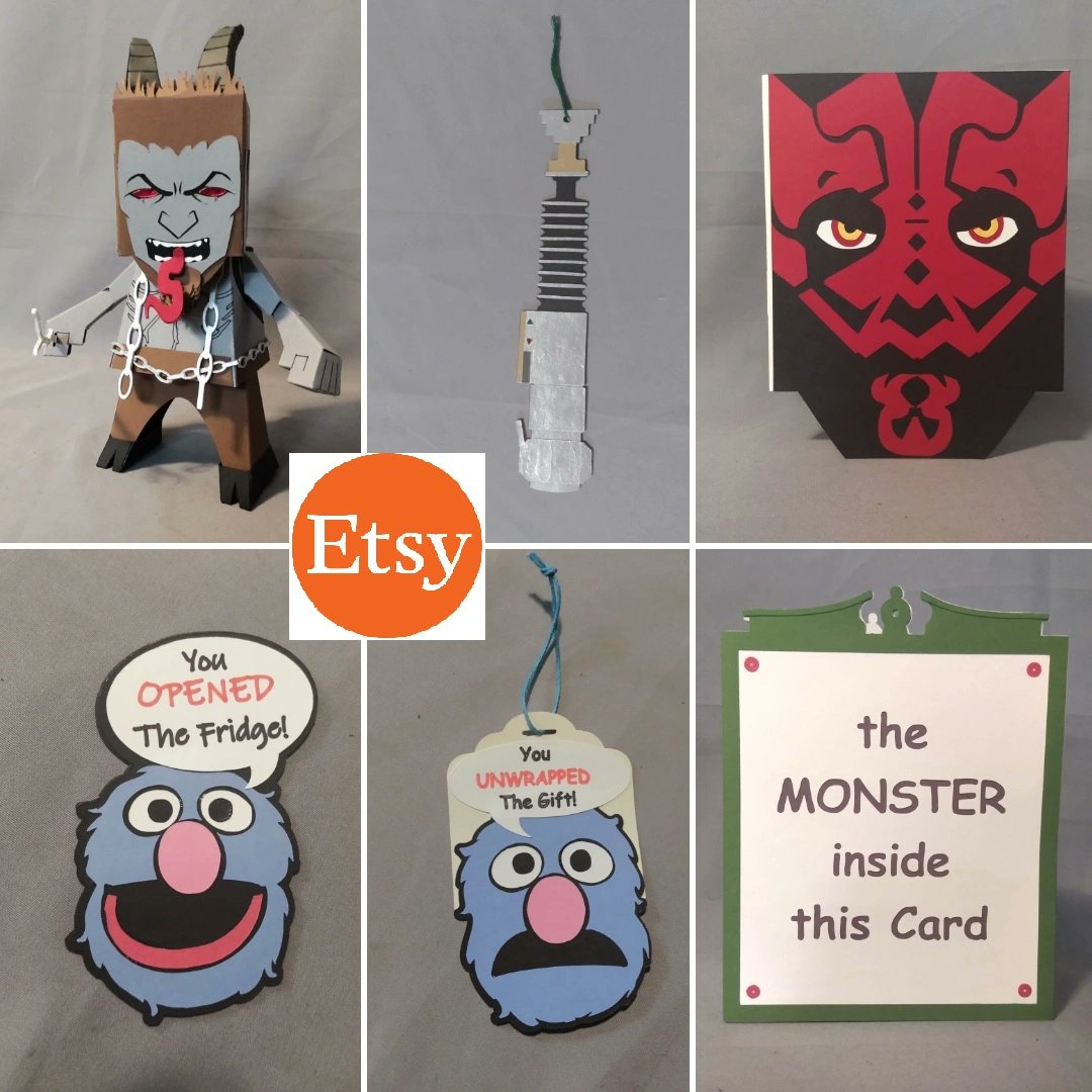 My Etsy shop has been updated. All the designs you see here are available for your online shopping convenience at etsy.com/ca/shop/CubeDu… 

#krampus #starwars #lightsaber #darthmaul #grover #themonsterattheendofthisbook #papercrafts #papercraft #handmade #fridgemagnet #cubedudes