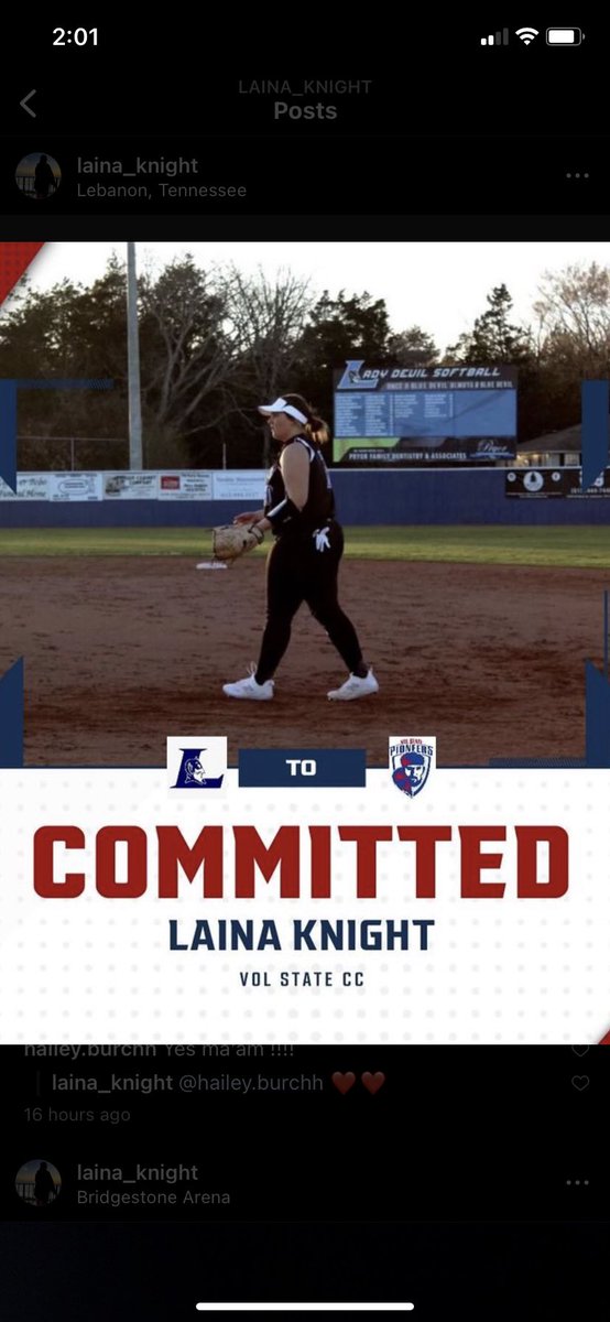 Congrats to Senior Laina Knight and her commitment to Vol State! So proud of you.