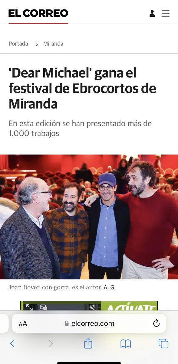 Joan Bover 🦍 (@boverpalma) on Twitter photo 🏆 <a href="/DearMichaelFilm/">Dear Michael 📀</a> ganó ayer el Festival <a href="/ebrocorto/">Ebrovisión SFMF</a> 🎉
Gracias al jurado y a la magnífica organización 🔝
🏆 Cortometraje Documental Candidato a los <a href="/PremiosGoya/">Premios Goya</a>
#Goya2024 <a href="/IB3/">IB3</a> <a href="/ConselldeMca/">Consell de Mallorca</a> @agfreak <a href="/IEBalearics/">Institut d'Estudis Baleàrics</a> <a href="/a_docma/">DOCMA</a> <a href="/TheCircularGr/">The Circular Group</a> <a href="/MarcosCabota/">Marcos Cabotá 🎬</a> 🏆 <a href="/DearMichaelFilm/">Dear Michael 📀</a> ganó ayer el Festival <a href="/ebrocorto/">Ebrovisión SFMF</a> 🎉
Gracias al jurado y a la magnífica organización 🔝
🏆 Cortometraje Documental Candidato a los <a href="/PremiosGoya/">Premios Goya</a>
#Goya2024 <a href="/IB3/">IB3</a> <a href="/ConselldeMca/">Consell de Mallorca</a> @agfreak <a href="/IEBalearics/">Institut d'Estudis Baleàrics</a> <a href="/a_docma/">DOCMA</a> <a href="/TheCircularGr/">The Circular Group</a> <a href="/MarcosCabota/">Marcos Cabotá 🎬</a>