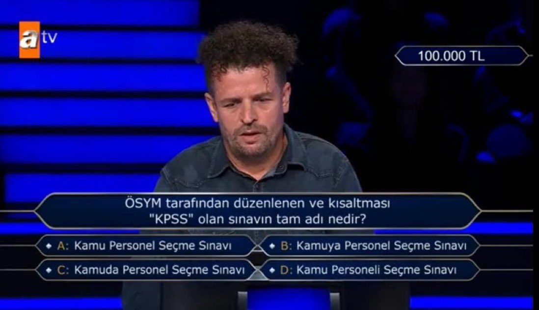 'Kim Milyoner Olmak İster?' yarışmasında sorulan 100.000 TL'lik soru.
#kpss #kpss2023 #kpss2024 #atv