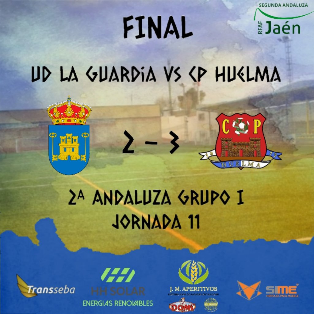 90' Final del Partido victoria del conjunto visitante en las Eras de San Sebastián
UD La Guardia 2️⃣ <a href="/CPHuelma/">Club Polideportivo Huelma</a> 3️⃣
#udlaguardia #segundaandaluzagrupoI #segundaandaluzajaengrupoI #jornada11 #udlaguardiacphuelma