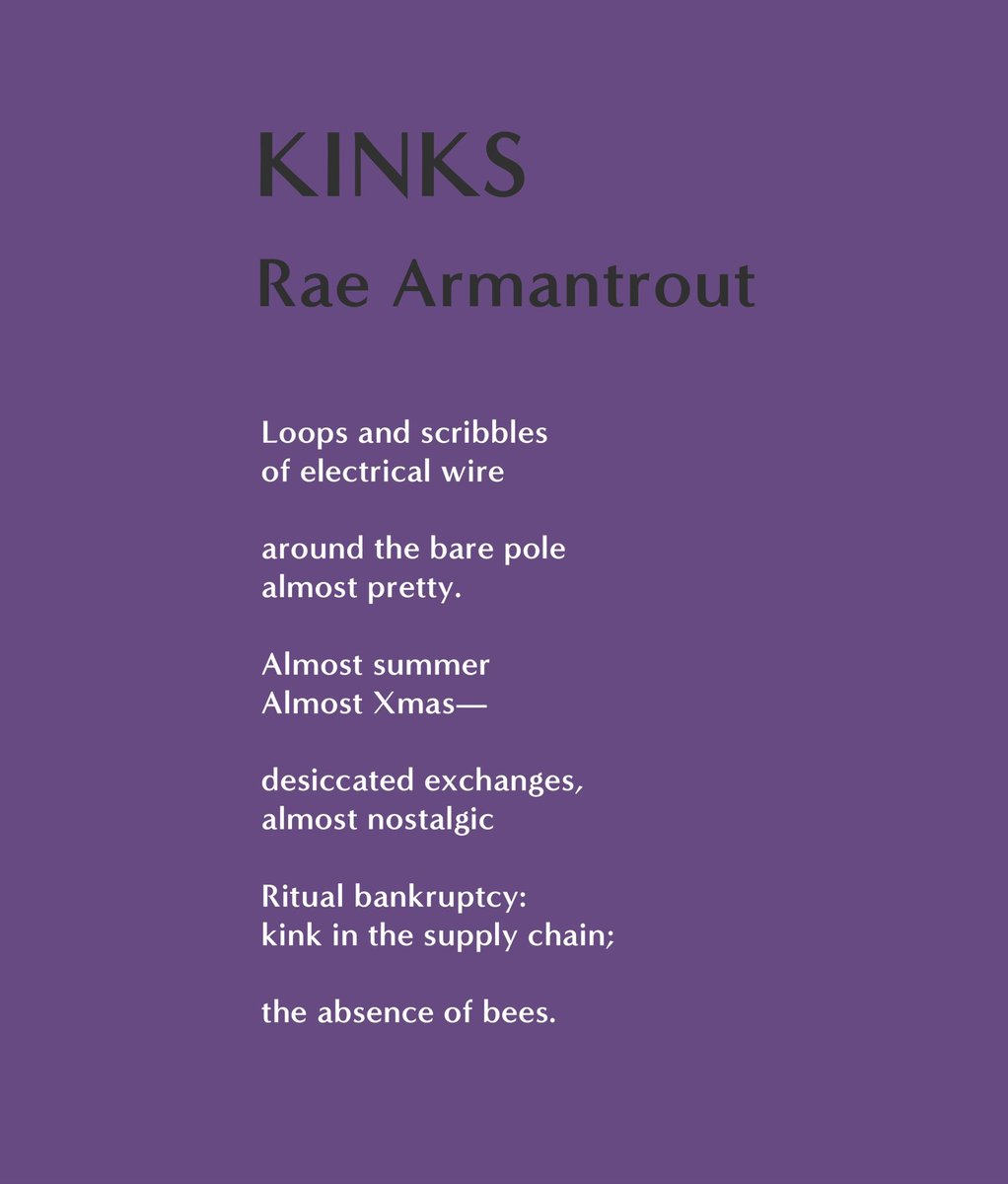 ONLY POEMS (@onlypoemsmag) on Twitter photo Rae Armantrout, the Pulitzer-prize winning poet, is our Poet of the Week!
We are so excited to present you four brand new poems and a detailed interview that deconstructs her creative process.
<a href="/Raea100900Rae/">Rae Armantrout</a> Rae Armantrout, the Pulitzer-prize winning poet, is our Poet of the Week!
We are so excited to present you four brand new poems and a detailed interview that deconstructs her creative process.
<a href="/Raea100900Rae/">Rae Armantrout</a>