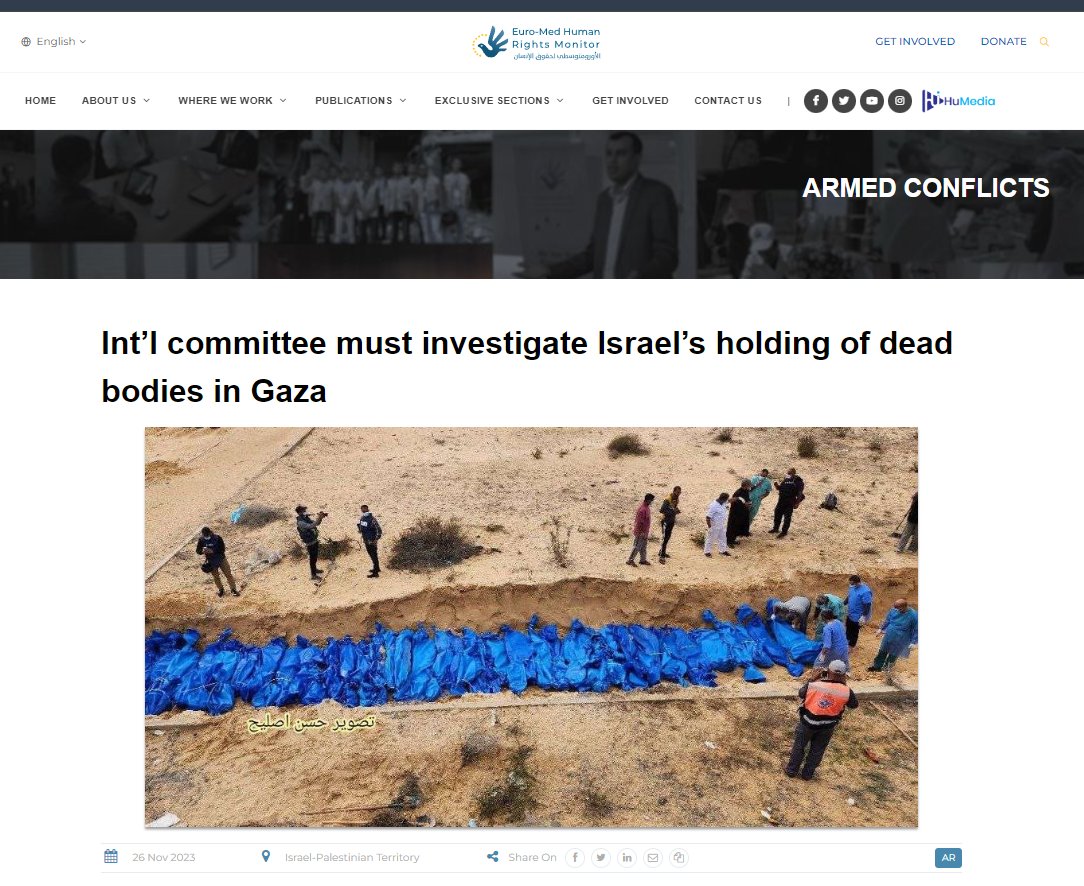 QudsNen's tweet photo. Euro-Med Monitor has raised concerns about organ theft from the deceased, citing reports from Gaza's medical professionals who conducted rapid examinations on recently released bodies.
These examinations revealed signs of organ theft, such as missing cochleas, corneas, and vital organs such as livers, kidneys, and hearts.
#Gaza #Israel