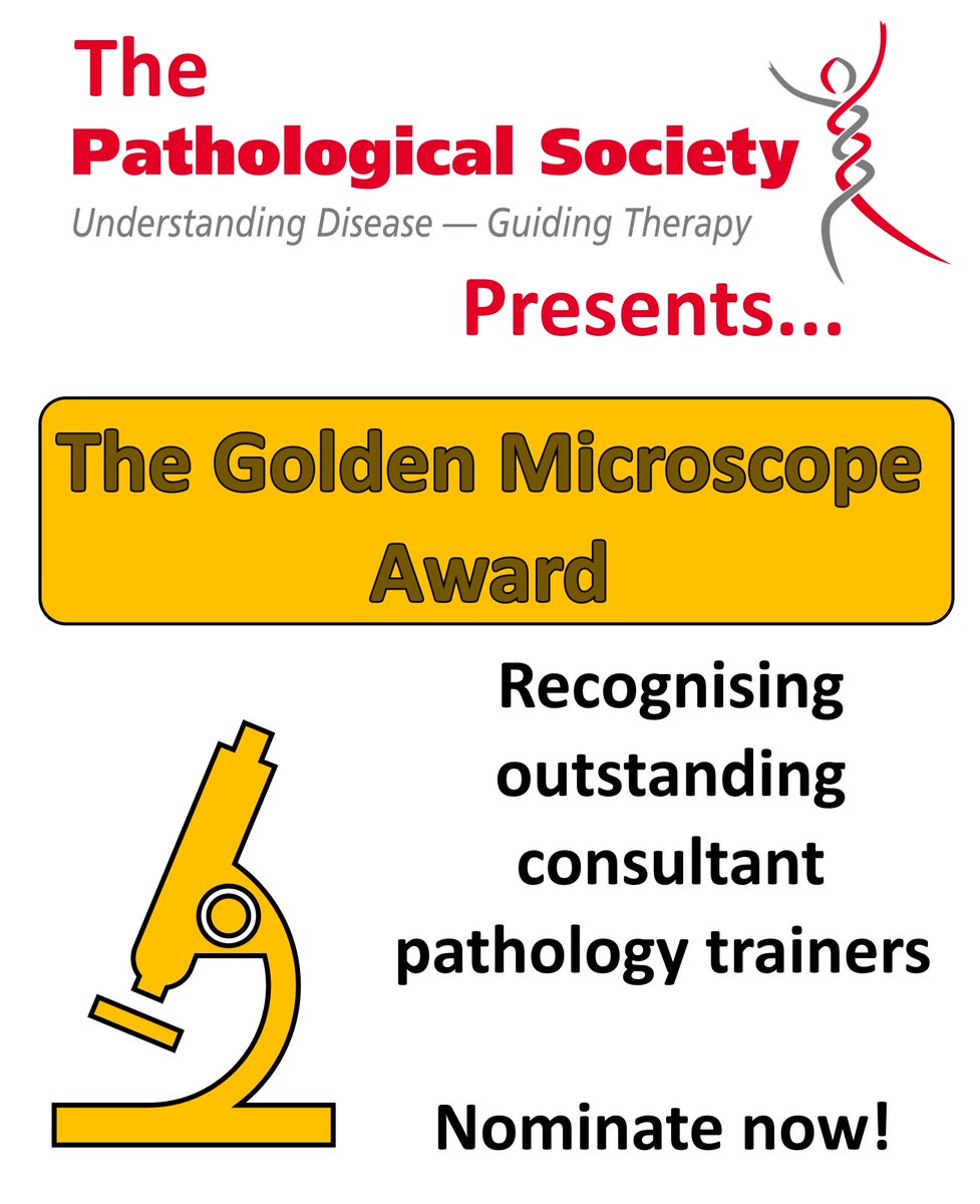 Do you know an outstanding consultant trainer who provided high quality education in pathology? 📚🧑‍🏫If so, nominate them for The Pathological Society Golden Microscope Award 2023-24. Submit nomination here by Dec 18th 2023! shorturl.at/wNS78