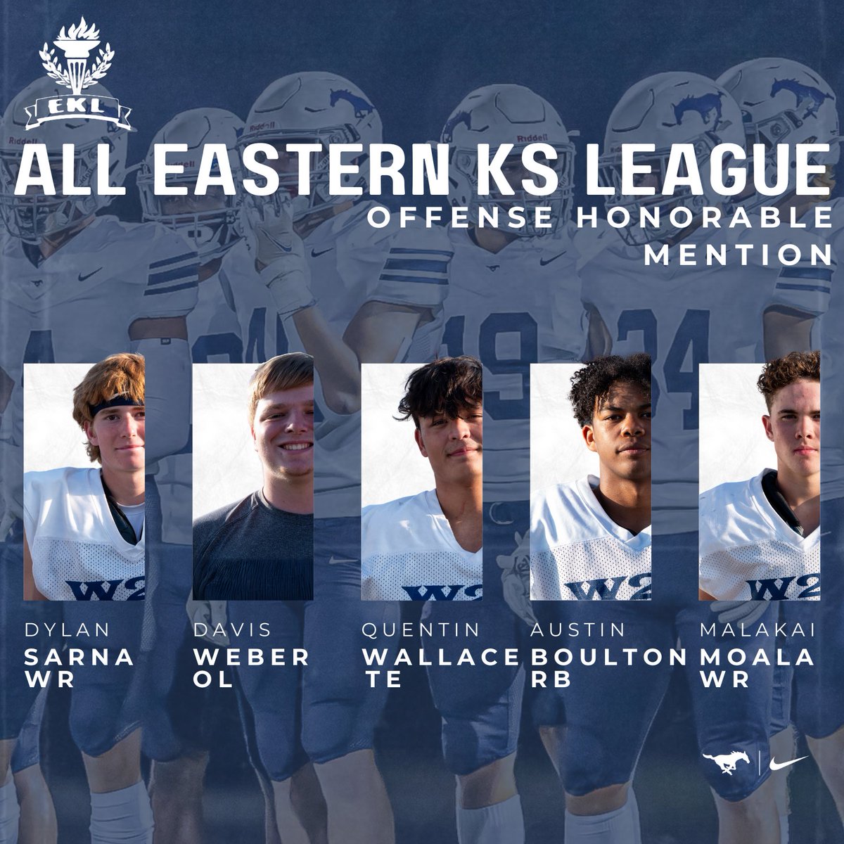 Proud to announce our All-EKL Mustangs! Offense and Defense honorable mentions! #W2D #6STRONG